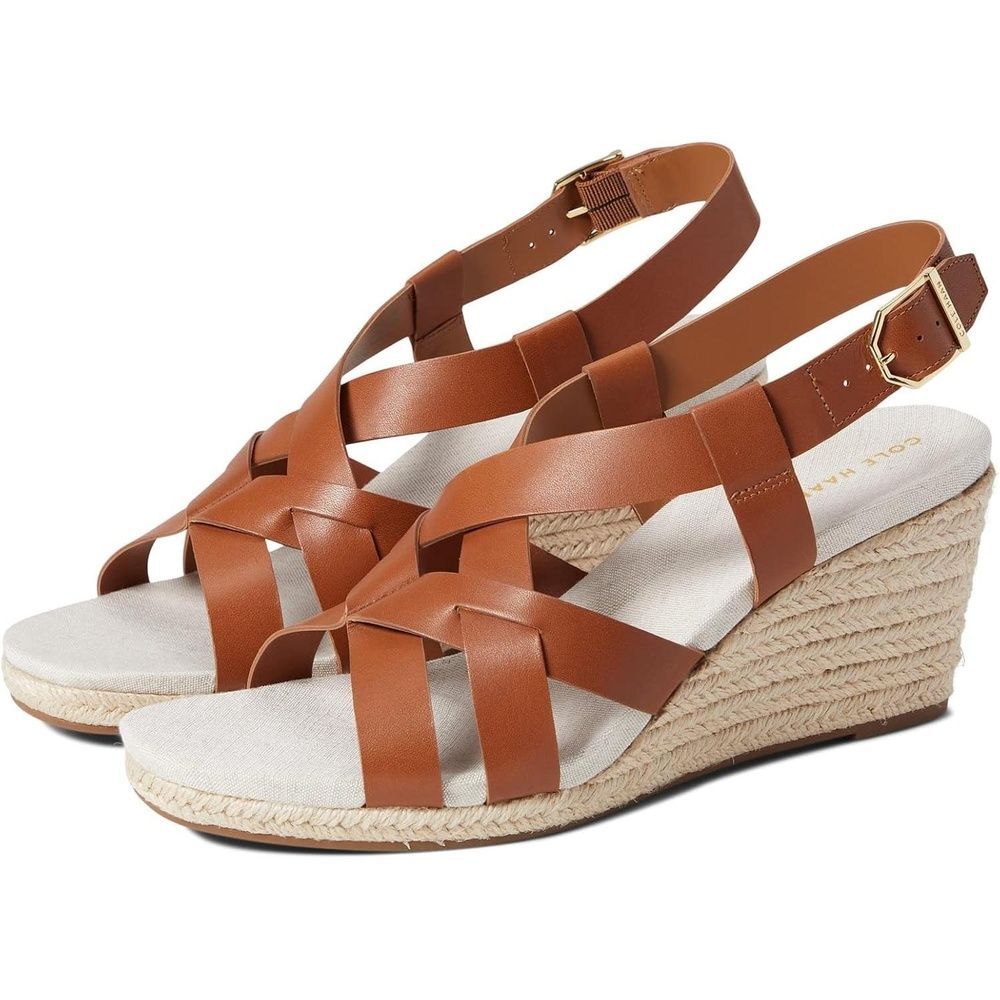 Cole Haan Wedge Sandals 11 Slingback Minimalist Casual Elegant Brown Crystal